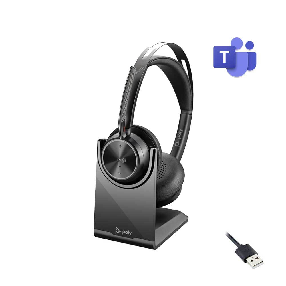 POLY VOYAGER FOCUS 2 UC USB-A CHARGE STAND WIRELESS HEADSET MICROSOFT CERTIFIED